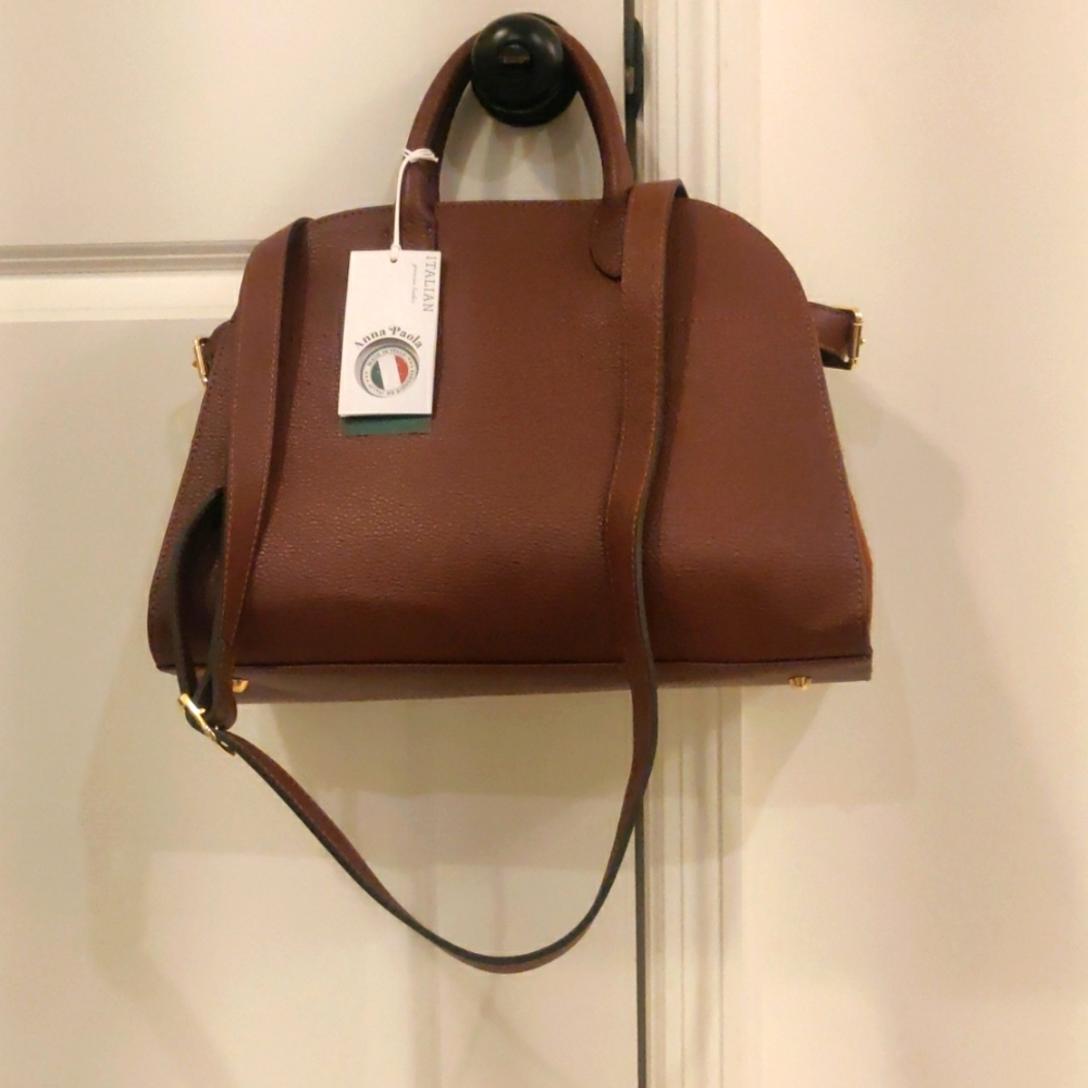New! Anna Paola Viral Italian Leather  Tote Bag Bruciato/BrownColor